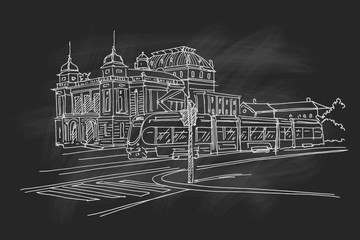 Canvas Print - Vector sketch of Croatian National Theater in Zagreb, Croatia.