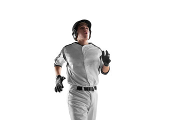 Wall Mural - Baseball player isolated on white.