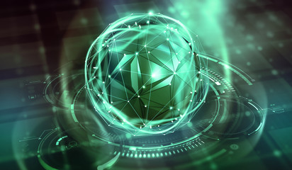 Aufkleber - Future processor. Quantum CPU in the nanotech computer network. 3d illustration of digital cyberspace with HUD element