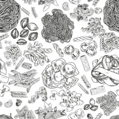 Hand drawn pasta seamless pattern