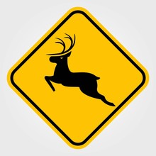 Road Sign - Attention Animal, Wild Deer Crossing. Vector Illustration