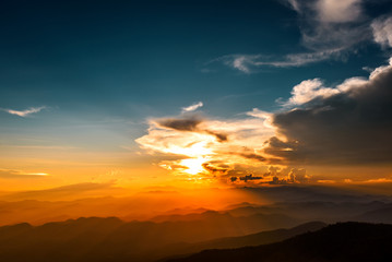 Wall Mural - Majestic mountains landscape in sunset sky with clouds , Chiang mai , Thailand