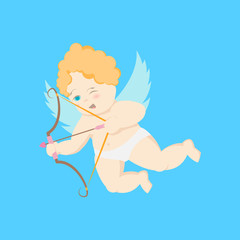 Wall Mural - Cartoon Character Cupid on a Blue. Vector