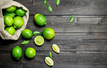 Fresh Lime In The Sack And Pieces Of Juicy Lime.