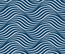 Water Waves Seamless Pattern, Vector Curve Lines Abstract Repeat Tiling Background, Blue Colored Rhythmic Waves.