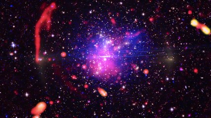 Wall Mural - Pandora's cluster, galaxies in outer space rotating flare light space exploration. Contains public domain image by Nasa