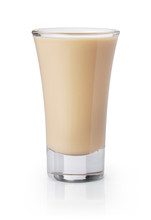 Cream Liqueur Shooter In A Shot Glass On White Background