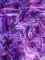 Fototapete - Psychedelic interweaving colored lines. Digital abstract background. Modern covers design. 3d rendering