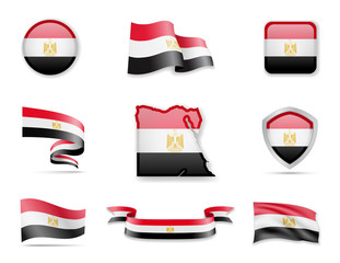 Wall Mural - Egypt flags collection. Vector illustration set flags and outline of the country.