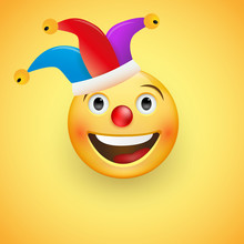 Laughing Face With A Red Nose In A Clown Hat. Fool S Day. Happy April, 1. Vector
