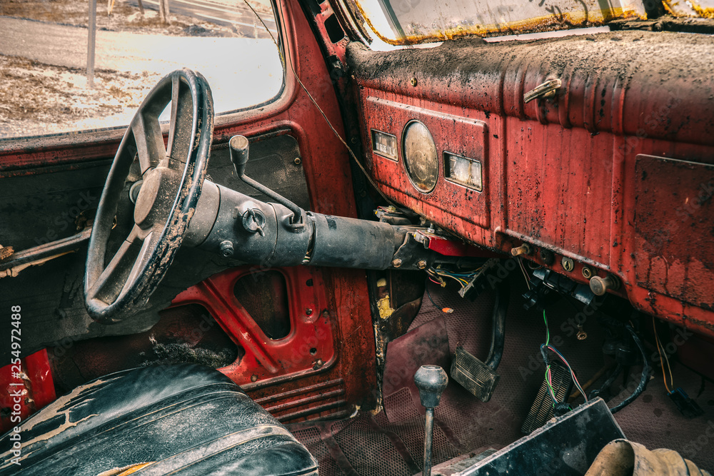 Old Rusty Antique Dodge Truck Dashboard Interior Foto