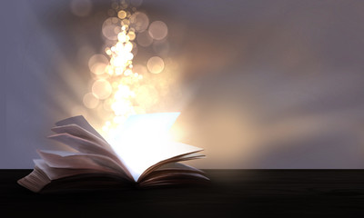an open book with a magical fantasy. night view illustration with a book. the magical power of readi
