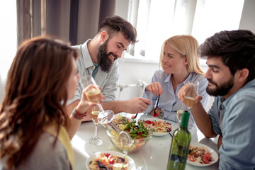 Sticker - Friends having lunch together at home