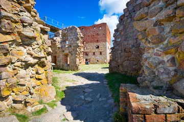 Wall Mural - Hammershus castle, the biggest Northern Europe castle ruins situated at steep granite cliff on the Baltic Sea coast, Bornholm, Denmark