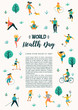 World Health Day. Vector illustration of people leading an active healthy lifestyle.