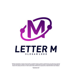 Canvas Print - Letter M Logo design concepts. Initial M planet Logo design template vector. Icon Symbol