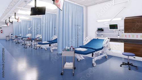 Modern Emergency Room Interior With Row Of Empty Hospital