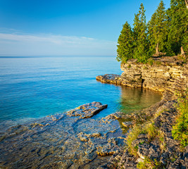 Rocky coastline at Cave Point on Lake Michigan