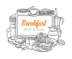 Wall Mural - Breakfast layout, outline