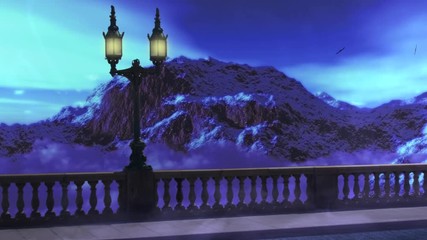 Wall Mural - fantasy bridge above the clouds 4k features swirling clouds and mist flowing over mountains with a b