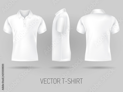 white short sleeve polo shirt design templates front, back, and side ...