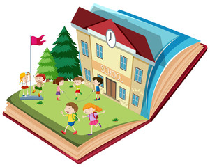 Wall Mural - student at school open book theme