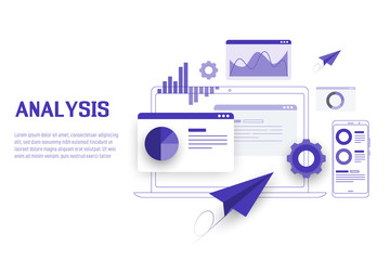 Wall Mural - mobile and laptop data analysis, research, planning, statistics, financial, infographic, management 