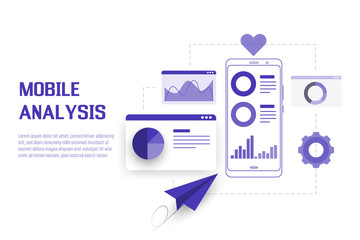 Wall Mural - mobile data analysis, research, planning, statistics, financial, infographic, management vector conc