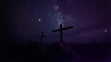 Time Lapse Of Ominous Night Sky Over Graveyard 