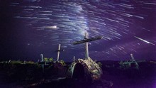 Time Lapse Of Ominous Night Sky Over Graveyard 