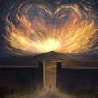 Digital painting of love surrounding cross