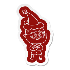 cartoon  sticker of a annoyed woman wearing santa hat