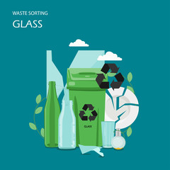 Poster - waste glass sorting vector flat style design illustration
