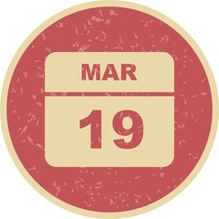 March 19th Date on a Single Day Calendar