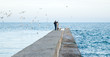 © AlexR - unrecognizable young couple on the beach on the pier feeding seagulls