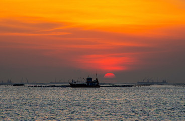 Wall Mural - colorful of sunset on sea scape background