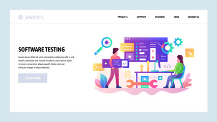 Vector web site design template. Software development and code test, programmer coding application. Landing page concepts for website and mobile development. Modern flat illustration
