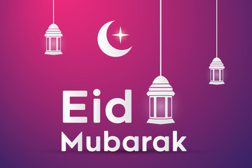 Wall Mural - Eid Mubarak greeting Card Illustration, ramadan kareem cartoon vector Wishing for Islamic festival for banner, poster , background , flyer ,illustration, brochure and sale background - Vector