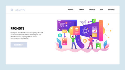 Wall Mural - vector web site design template. digital marketing and media promotion, megaphone, business. landing