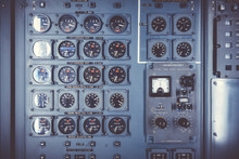 Old Airplane Control Panel In Cockpit
