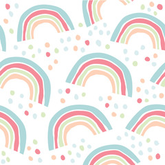 Wall Mural - kids hand drawn pattern with colorful rainbows