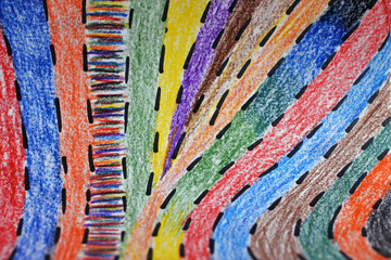 Colorful pencil strips. Abstract background.  Children`s style draving