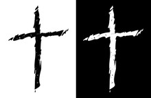 Old Rugged Distressed Christian Cross In Both Black And White Isolated Isolated Vector Illustration