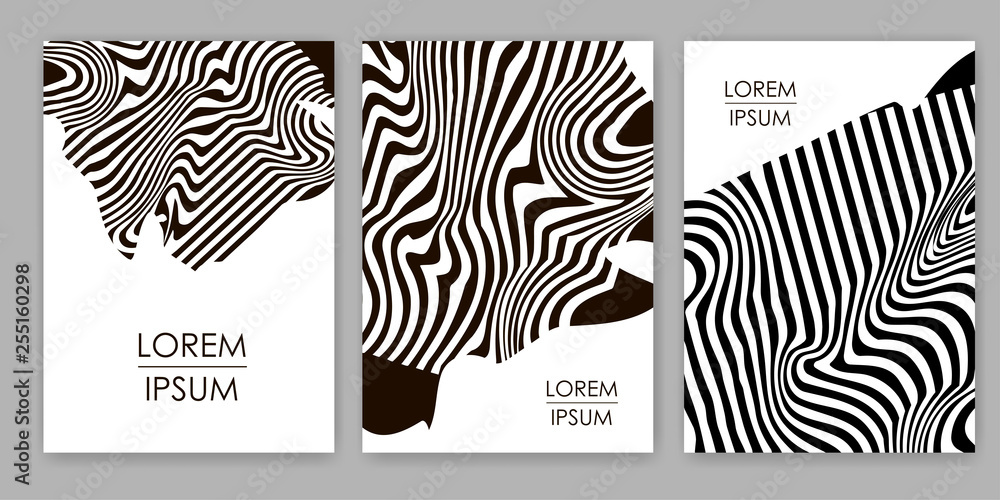 Black lines. Zebra backgrounds set. Templates for cover, card, banner, poster. - obrazy, fototapety, plakaty 