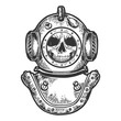 © Oleksandr Pokusai - Human skull diving helmet sketch engraving vector illustration. Scratch board style imitation. Hand drawn image.