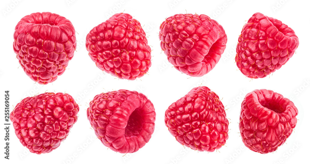 Raspberry isolated on white background. Collection - obrazy, fototapety, plakaty 
