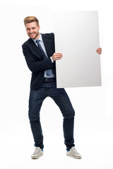 Wall Mural - business man holding white board