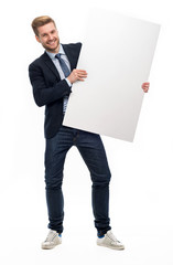 Wall Mural - business man holding white board