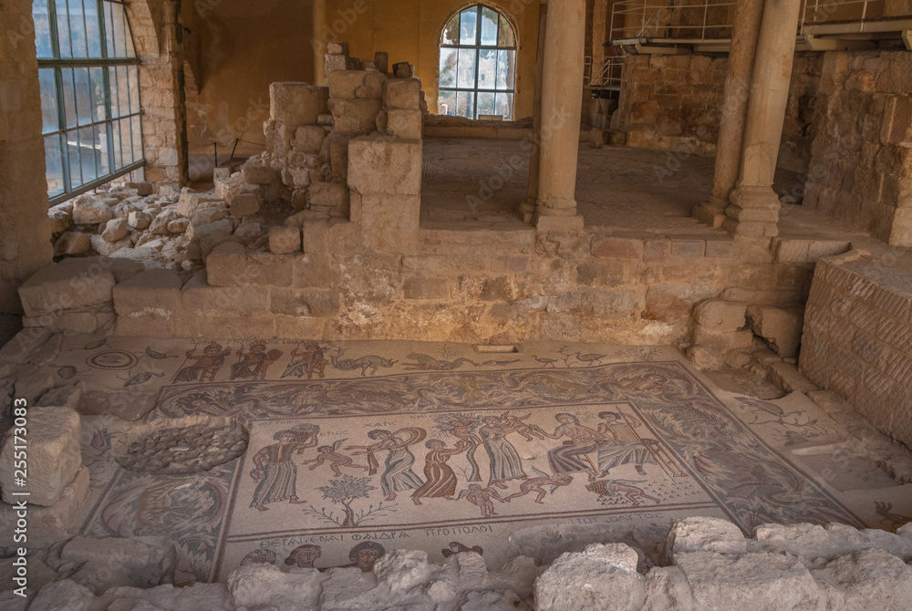 Ancient roman mosaic in the Church of the Apostles in Madaba, Jordan ...