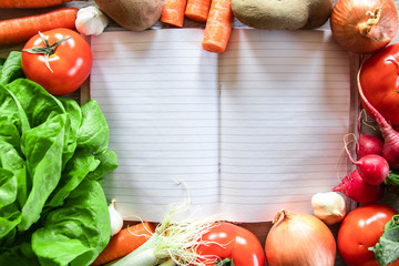 Wall Mural - Fresh organic vegetables on kitchen table with copy space